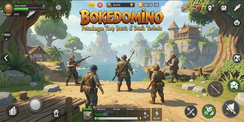 Tampilan gameplay BOKEDOMINO yang menarik dengan dunia terbuka yang luas.