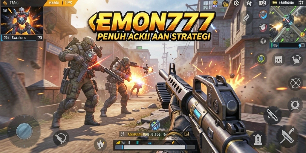 Screenshot utama EMON777 menampilkan aksi pertempuran TPS yang mendebarkan.