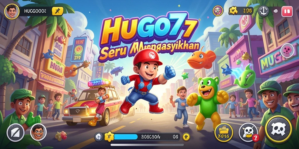 Tangkapan layar HUGO77 menampilkan aksi gameplay yang mendebarkan.