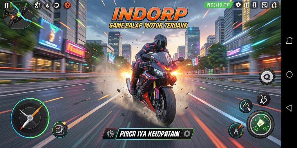 Tampilan gameplay balap motor yang seru dan mendebarkan.