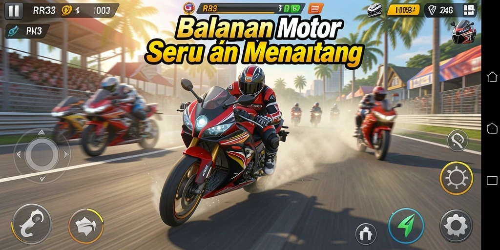 Screenshot dari gameplay seru balapan motor di RR33.