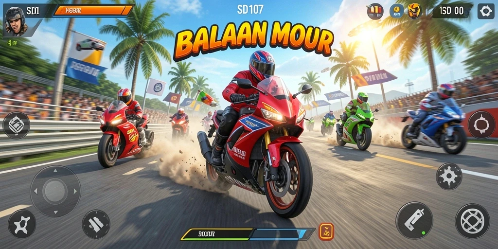 Gameplay menegangkan dengan motor balap di lintasan yang menantang.