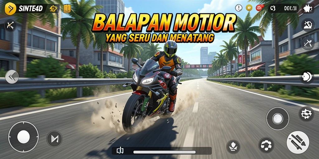 Tampilan gameplay balapan motor yang seru dalam SINTE4D.
