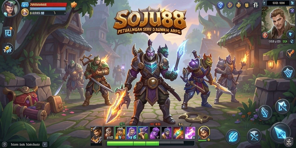 Screenshot menampilkan aksi pertempuran seru dalam SOJU88 dengan karakter berjuang melawan monster.