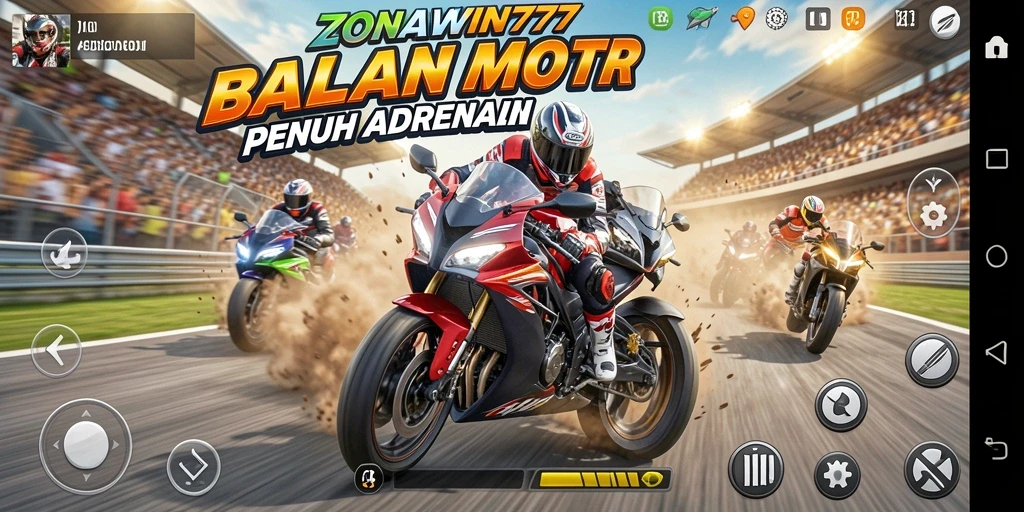 Tampilan gameplay ZONAWIN777 yang mendebarkan saat balapan motor.